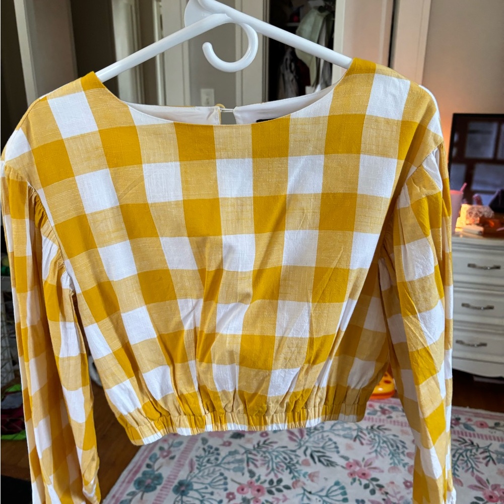 Women’s Mustard Yellow Gingham Cropped Top